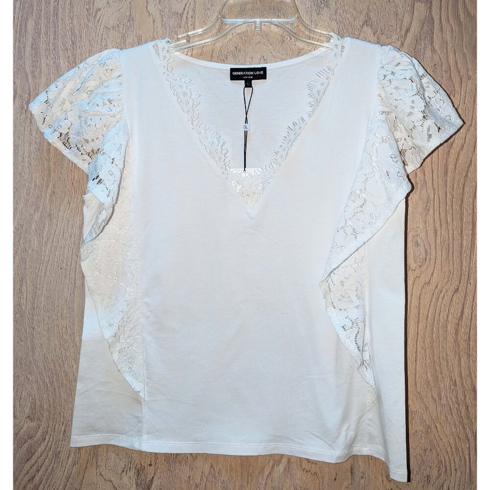 GENERATION LOVE Coralie Lace Combo Top in White size Large - Picture 1 of 7